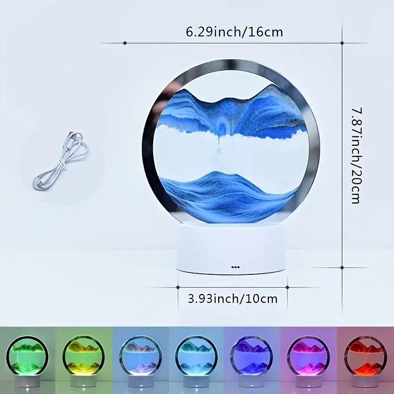 1pc Moving Sand Art Table Lamp USB LED Craft Quicksand 3D Natural Landscape Flowing Sand Dimmable Moving Hourglass Night Light_voghion.com