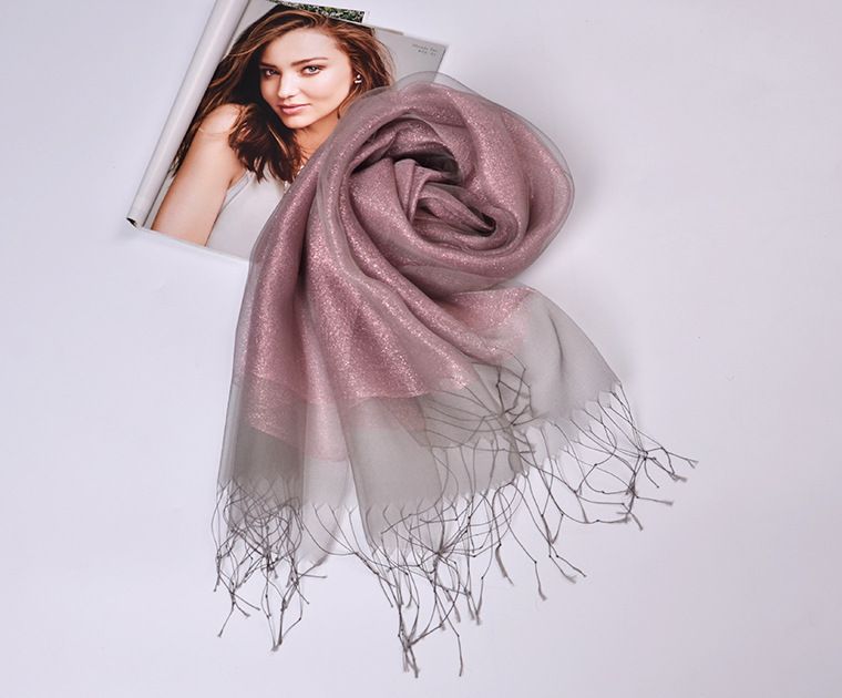 spring and summer mulberry silk scarf sunscreen shawl double-layer contrast color gold tassel silk organza scarf  _voghion.com