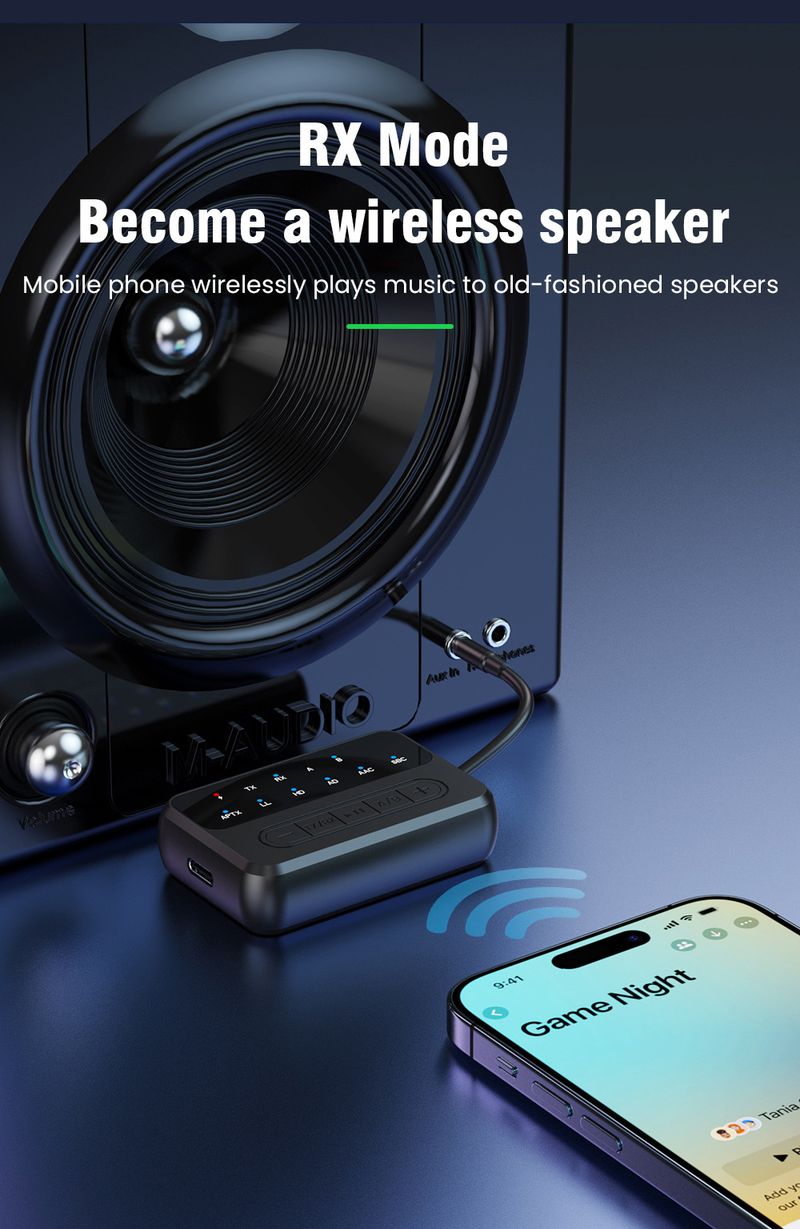 Qualcomm QCC5.4 Adapter Bluetooth Receiver Transmitter 2-in-1 TV Computer One-to-Two AptX Airplane_voghion.com