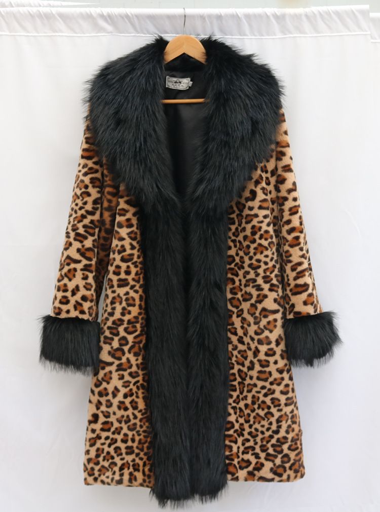 Women's Clothing Leopard Fur Coat Long Mink Coat Fox Fur Large Fur Collar Winter Warm Windbreaker Loose Large Size_voghion.com