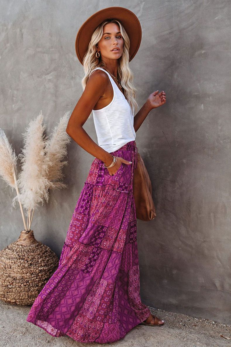 Gonna lunga a vita alta, nuova gonna casual ampia da donna_voghion.com