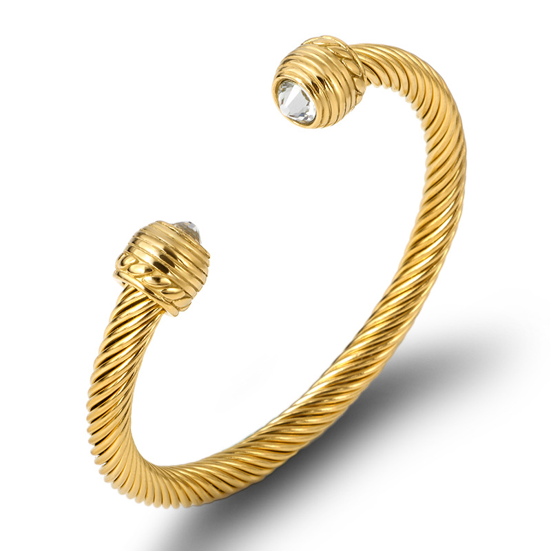 2PCS Hot selling titanium twisted room gold stainless steel wire rope cable bracelet,_voghion.com