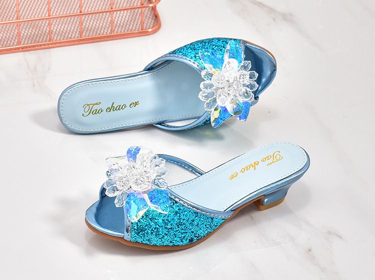 Mädchen 3 Hausschuhe 2024 neu 4 High Heels mit weicher Sohle Koreanische Version 5 Kinderkristallschuhe 6 offene Zehensandalen_voghion.com