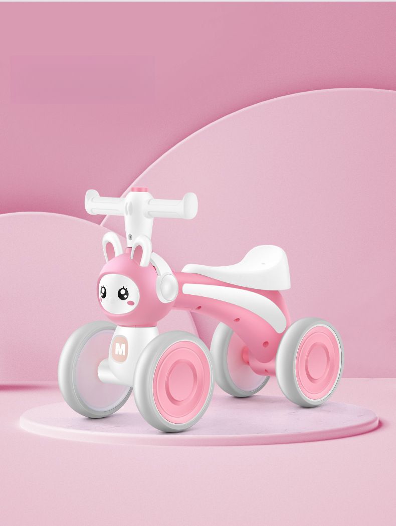 Monopattino senza pedali per bambini da 1 a 3 anni, a forma di coniglietto, con musica e luci, per imparare a camminare su quattro ruote_voghion.com