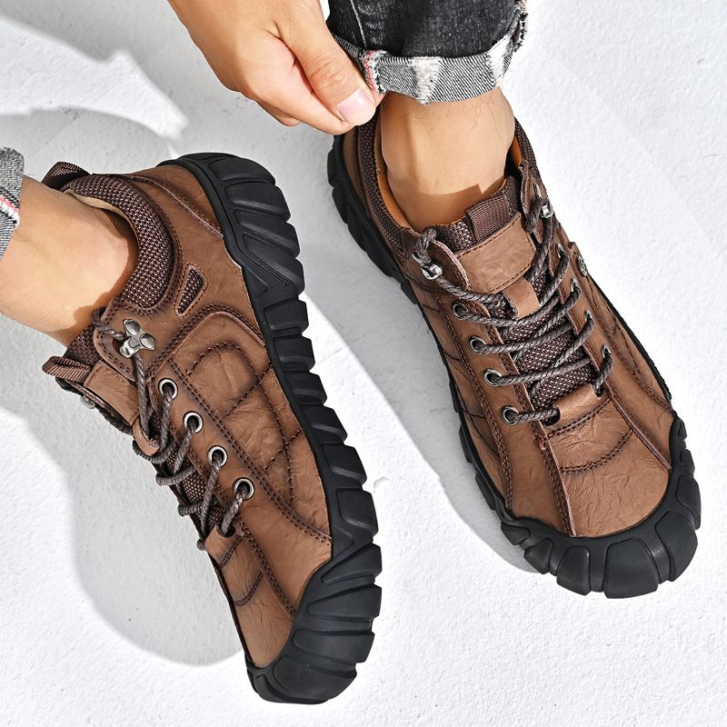 Spring and summer 2023 outdoor men's casual genuine cowhide thick soled business dad leather shoes, hiking shoes_voghion.com