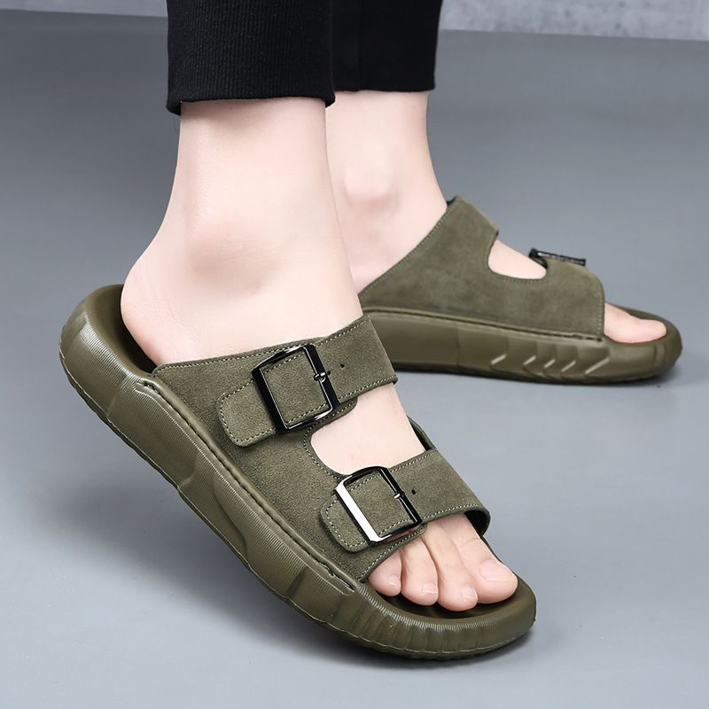 Top Layer Cowhide Men In Summer, Outdoor Beach Shoes Indoor Anti Slip High-end Cool Slippers For Men, Trendy_voghion.com
