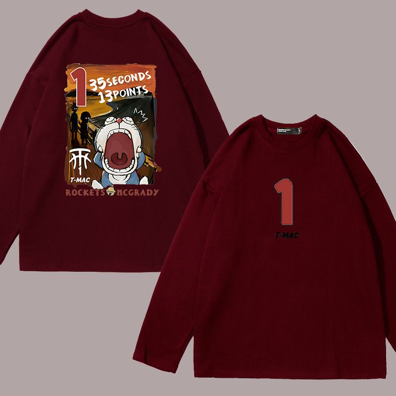 Foran/bagpå Stort print & Blå Chubby Surprised 35 sekunder 13 minutter Langærmet T-shirt til mænd og kvinder, Løs Pure_voghion.com