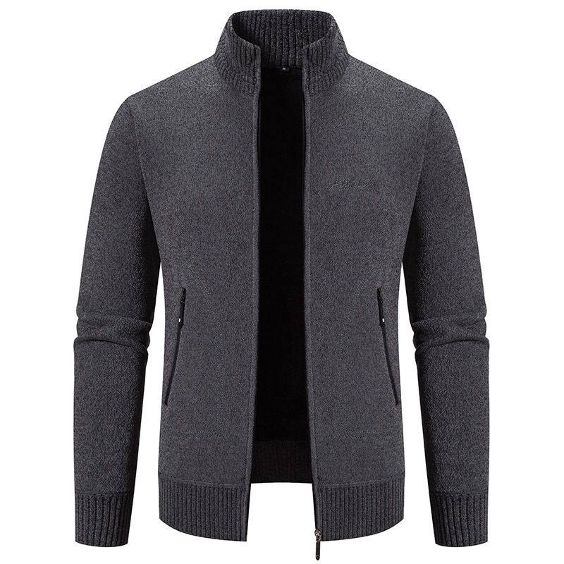 2023 winter men's sweater sweater cardigan high collar slim lapel trend thickened warm jacket_voghion.com