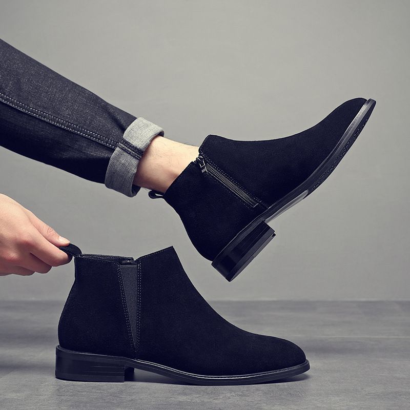 Dickbesohlte Werkzeugstiefel Herren Retro-Leder Outdoor Lokomotivstiefel Erhöhender Reißverschluss Leder Martin Stiefel Herren Kurze Stiefel_voghion.com