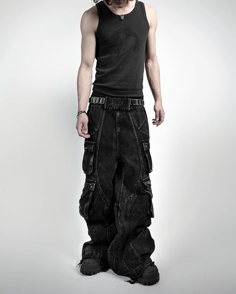 "Y2K Streetwear Patchwork Jeans für Herren – Hohe Taille, Loose Fit, Distressed Denim (S-XXL)"_voghion.com