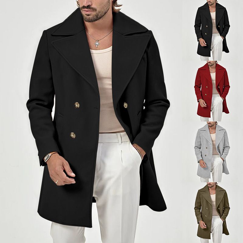2025 Men's Autumn Winter New Style Lapel Double-Breasted Slim Fit Jacket Trench Coat_voghion.com