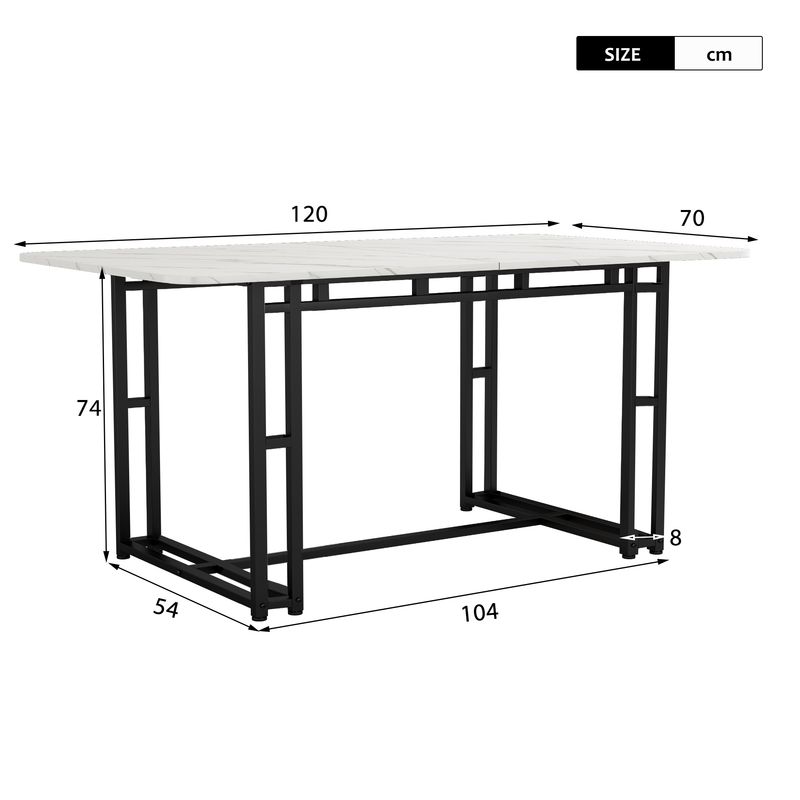 Table à manger rectangulaire moderne 120 x 70 cm avec pieds en métal, table de cuisine légère et luxueuse pour salle à manger ou salon, cadre noir._voghion.com