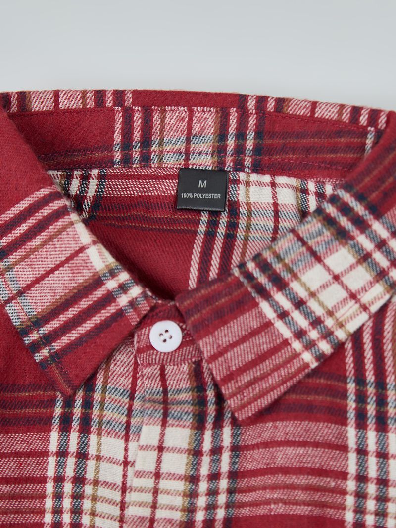 Men’s Flannel Plaid Shirt – Soft Brushed Polyester Long Sleeve Casual Button-Up (Red/Navy/Orange)_voghion.com