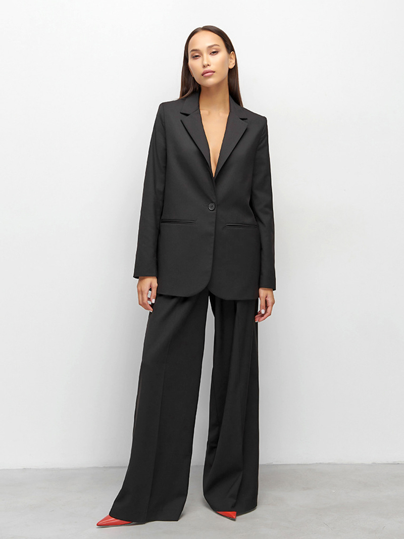 Pantaloni eleganti da donna a vita alta e gamba larga - Pantaloni da ufficio con orlo fluido e tasche laterali - Tessuto elasticizzato in misto poliestere (nero/kaki, S-XXL)_voghion.com