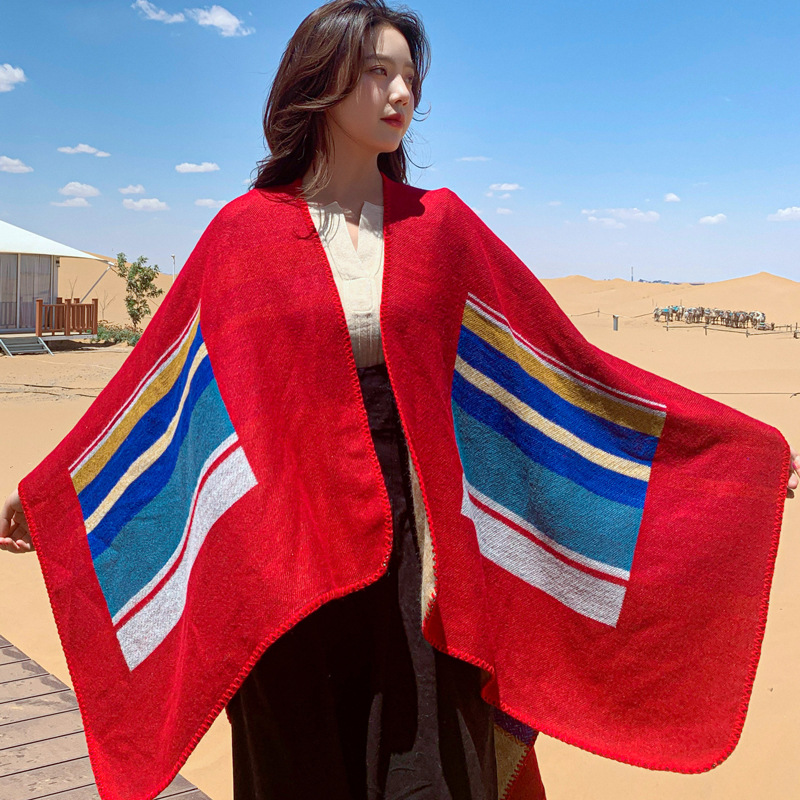 Autumn and winter warm scarves, ethnic style split shawl, dual-purpose thickened Nepal tourism cloak, air-conditioned_voghion.com