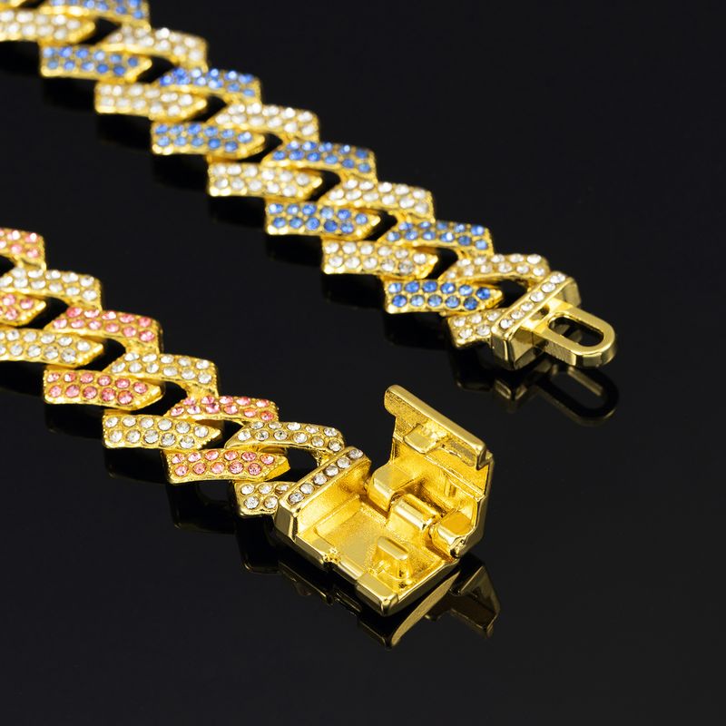 15 mm diamantförmige kleine kubanische Flip-Kette, hochwertige rosa-blaue Hip-Hop-Halskette_voghion.com