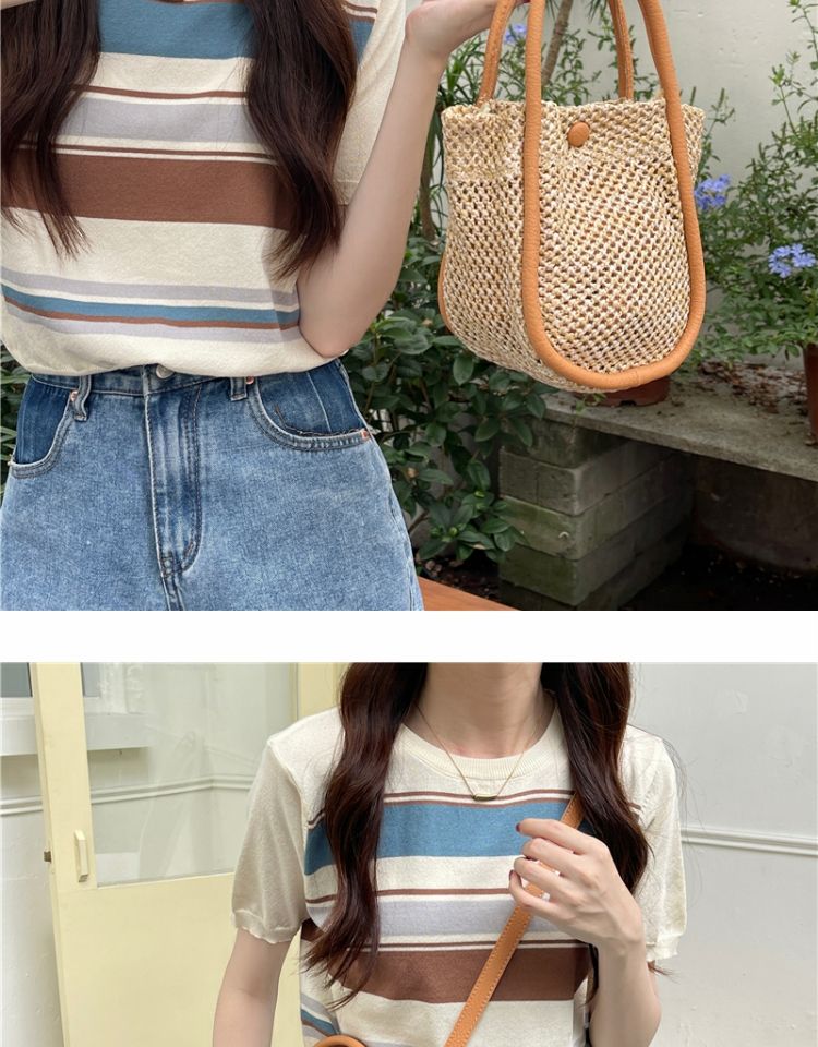 Borsa a tracolla monospalla versatile con intreccio di erba, nuova, casual francese, estiva, 2024, per principianti, ins, letteraria_voghion.com