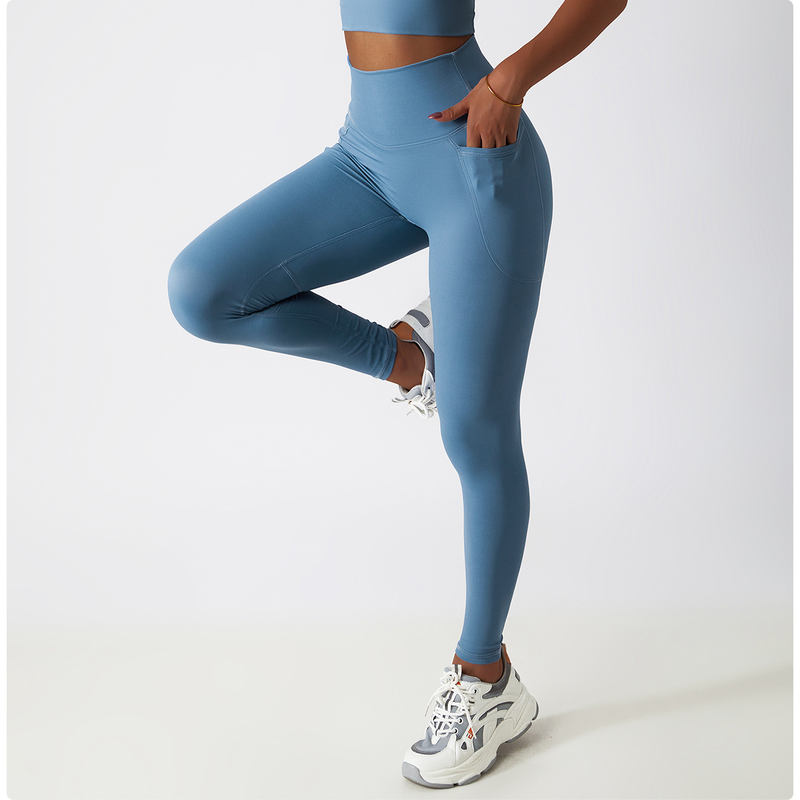 Vêtements pour femmes Pantalon de yoga respirant taille haute pour levage des hanches Portez un pantalon de sport serré avec poche, un pantalon de fitness à séchage rapide_voghion.com