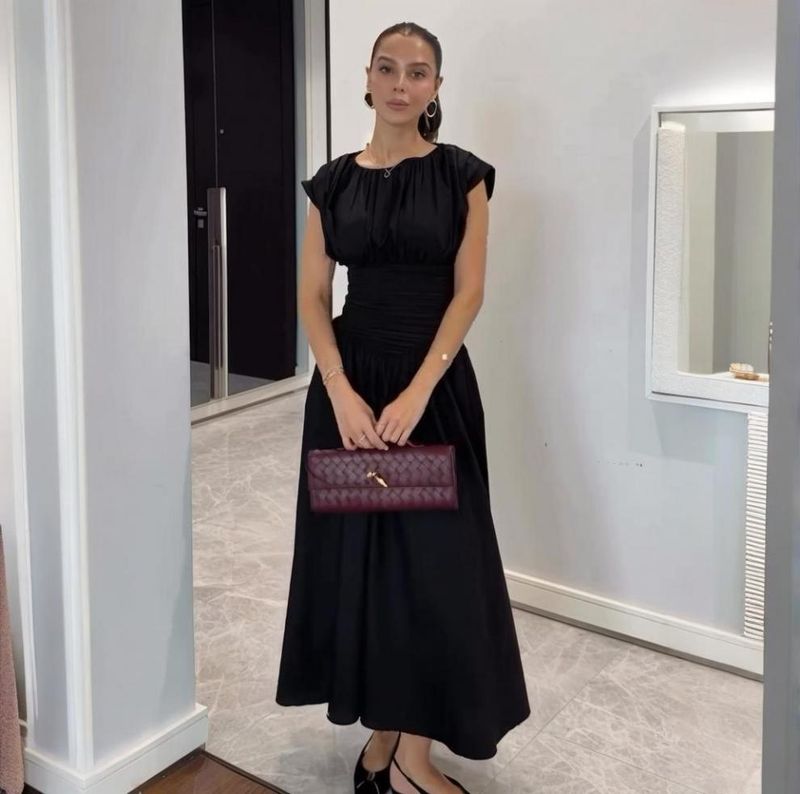 Neues plissiertes Wickelkleid – Süßes und schlichtes, taillenbetontes Midikleid mit Kontrasteinsätzen, elegantes Büro- und Verabredungsabendkleid für Damen_voghion.com