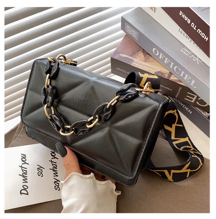 Borsa nuova moda Borsa da donna Nuova griglia a pressione Borsa quadrata piccola Tracolla larga Borsa a tracolla singola Borsa a catena in acrilico_voghion.com