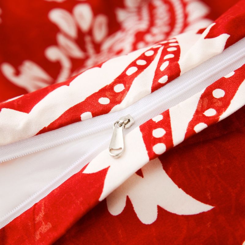 Parure de lit trois pièces en tissu textile doux avec housse de couette imprimée Perris rouge_voghion.com