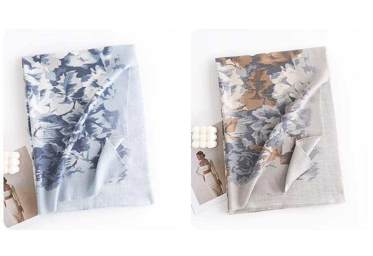 Ethnic style rose print scarf imitation cashmere scarf female literary retro shawl warm scarf_voghion.com