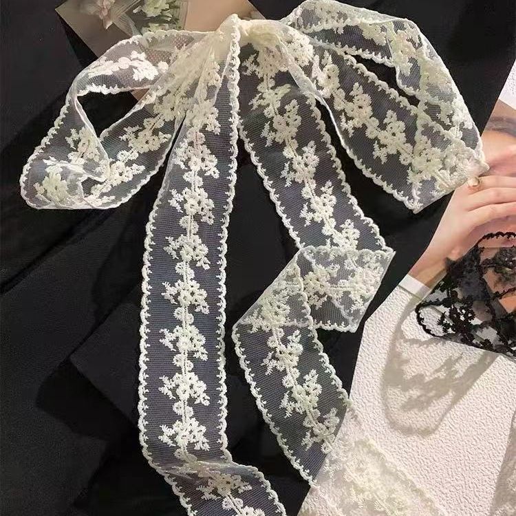 Langer Seidenschal aus Spitze, personalisierbar, vielseitig, dekorativ, Streamer, französisches Stirnband, multifunktionaler Gürtel_voghion.com