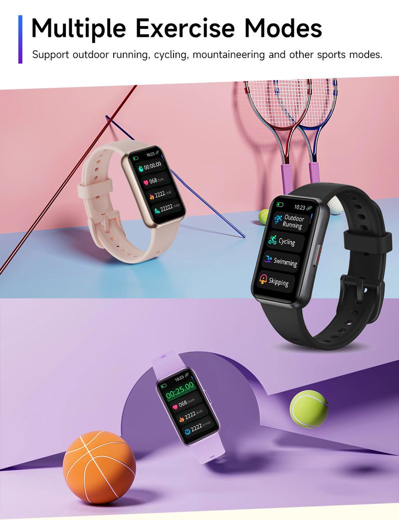 Montre connectée T54-b pour femme, moniteur de pression artérielle, de fréquence cardiaque, d'oxygène dans le sang, de sommeil, Bluetooth_voghion.com