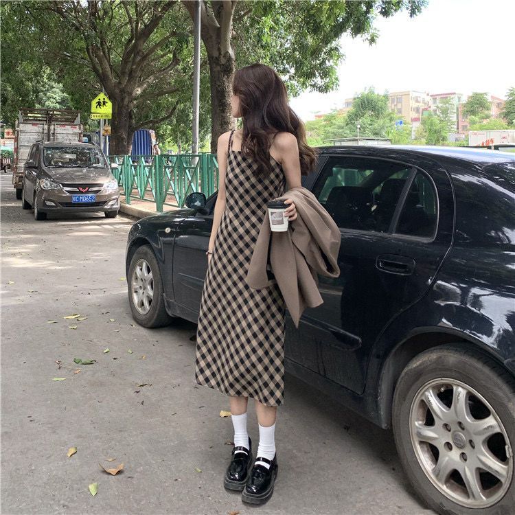 Plus Size Damen Blazer Jacke Frühherbst Mode Anzug Elegantes kariertes Trägerkleid Zweiteiliges Set_voghion.com