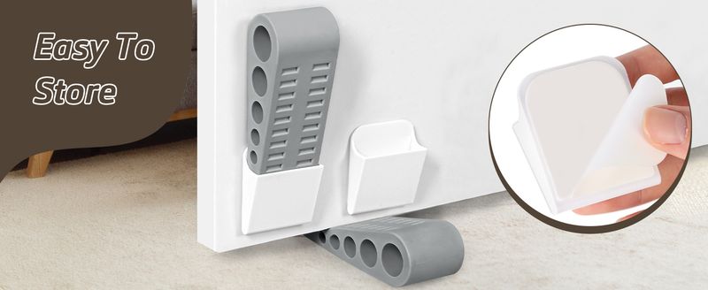 Door Stopper Wedge 3-Pack - Rubber Wall Protector, Holder Included, No Drill Noise Reduction For Home & Office_voghion.com