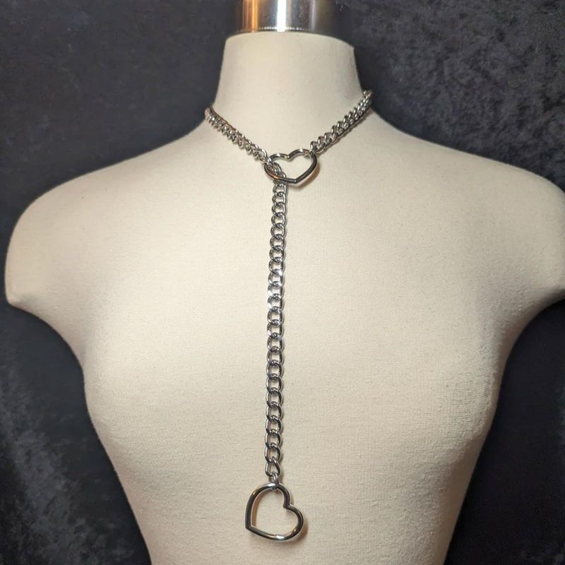 Collana con anello scorrevole a forma di cuore in acciaio al titanio, stile unisex, personalità, catena cubana, gioielli di alta gamma_voghion.com