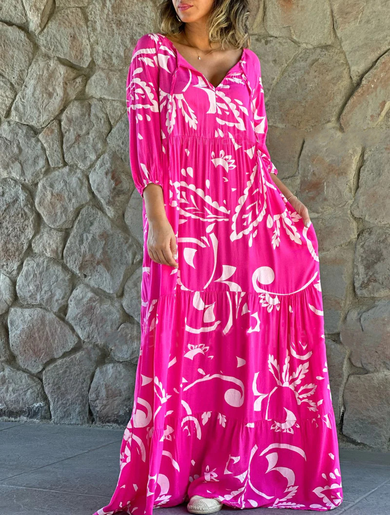 Damen Casual Plus Size Damenbekleidung Bedrucktes lockeres lässiges langes Kleid_voghion.com