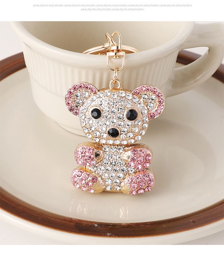 Creative Diamond-Studded Bag Pendant Bear Plush Metal Keychain Car Accessories Cute Small Gift_voghion.com