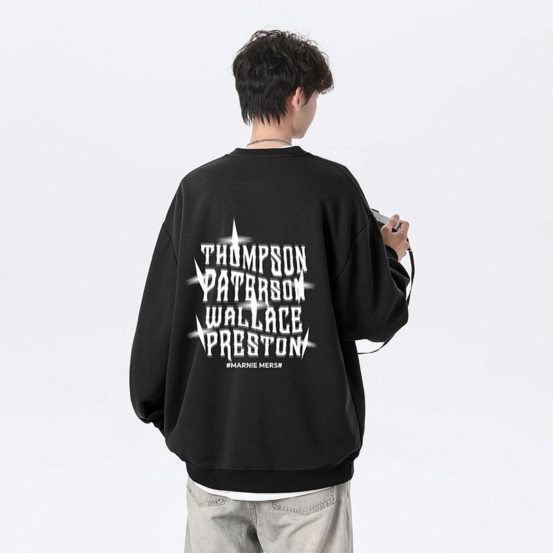 Felpa girocollo primaverile e autunnale da uomo, maglietta con spalle scese stampate, giacca ampia senza cappuccio, coppia alla moda_voghion.com