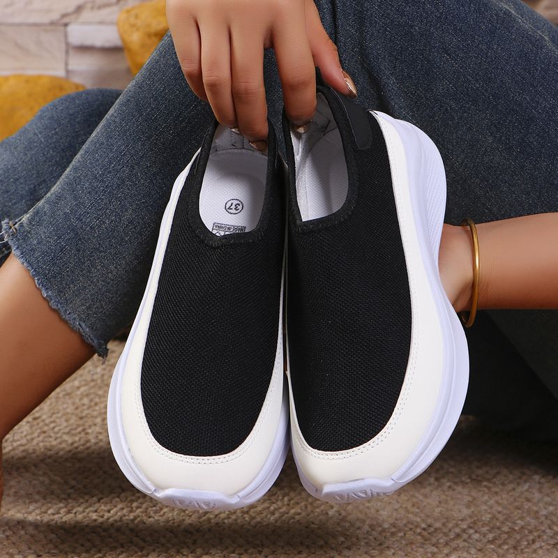 Kadınlar İçin Nefes Alabilen Örgü Fileli Slip-On Loafer'lar Kalın Platform Tabanlı - Geniş Ayaklar İçin Rahat Günlük Ayakkabılar (Beyaz/Siyah, 36-43 Numaralar)_voghion.com