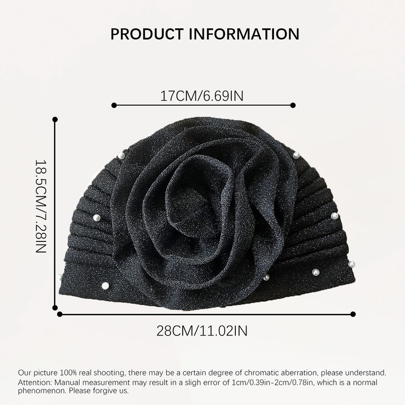 Muslim bright silk large flower turban hat pearl Indian hat prom party style multi-wear makeup decorative hat_voghion.com
