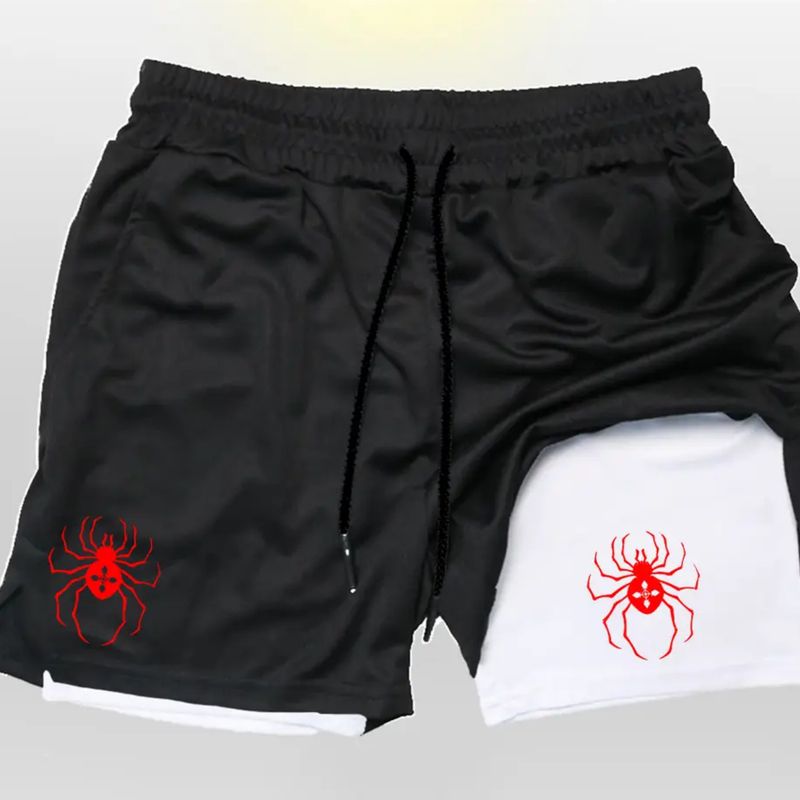 Premium Products 2025 New Dark Spider Printed Men's 2-in-1 Double Layer Shorts For Fitness, Running, Sports And Leisure_voghion.com