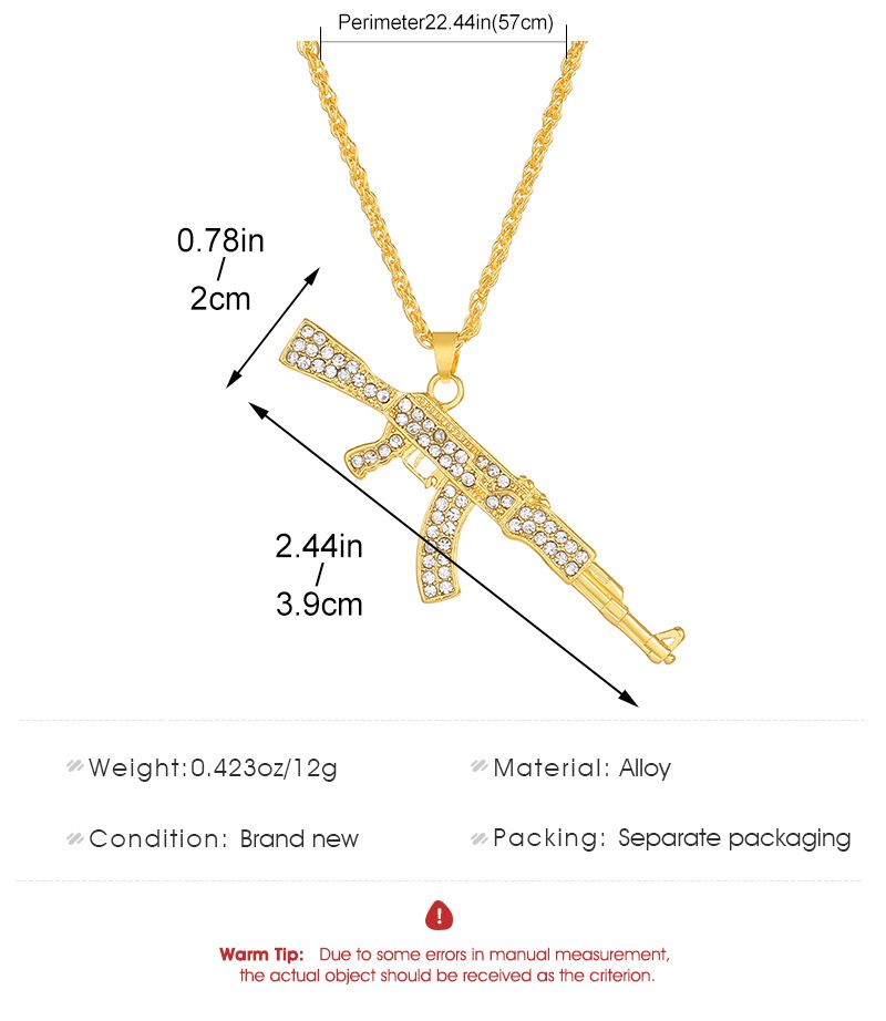 Punk hip hop full diamond submachine gun necklace creative personality gun AK pendant jewelry men and women_voghion.com