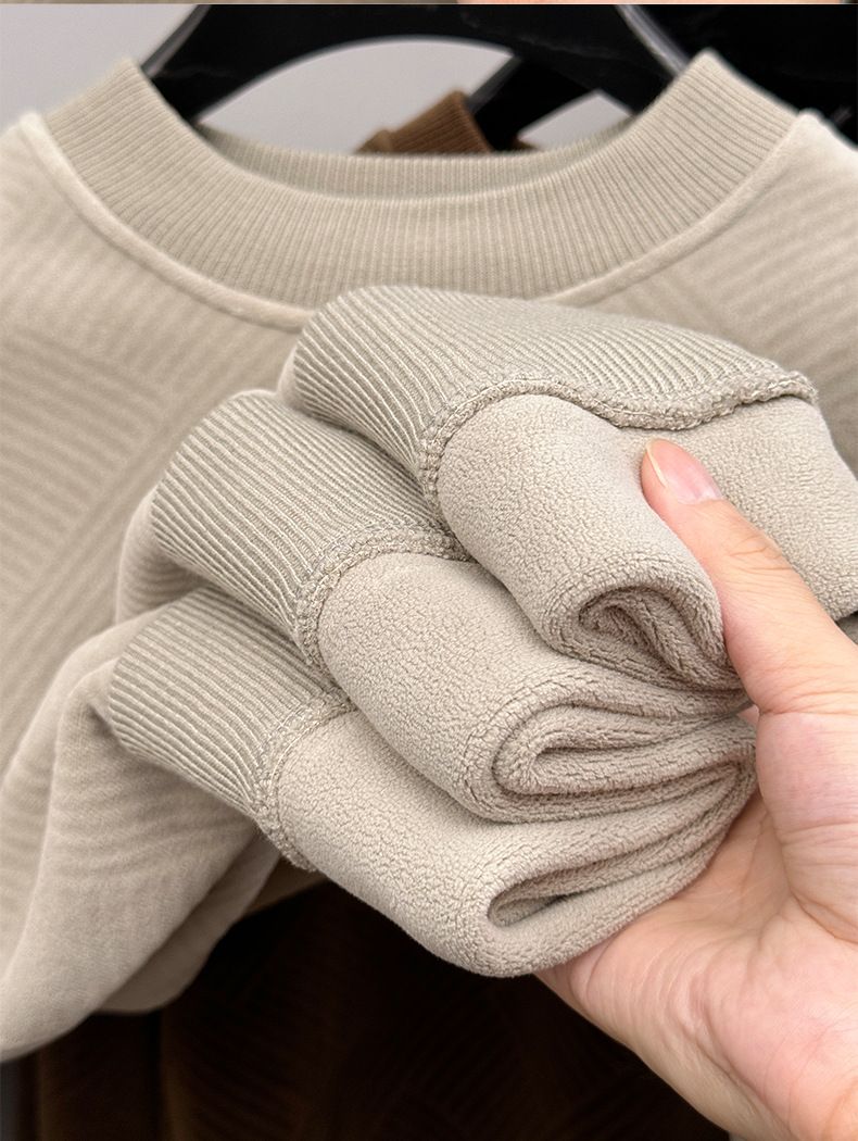 Men's Fleece-Lined Pullover Sweatshirt - Soft Thermal Long Sleeve Crewneck Top With Stylish Letter Print, Winter Casual Loungewear For Plus Size_voghion.com