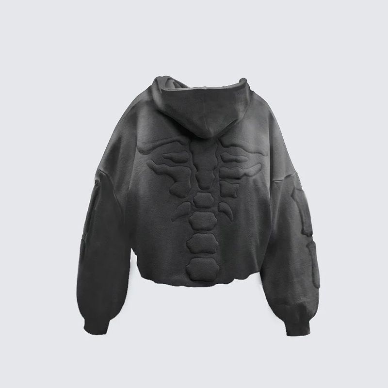 Felpa con cappuccio unisex streetwear con ricamo scheletro 3D – vestibilità oversize, foderata in cotone, moda high-street per uomo e donna_voghion.com