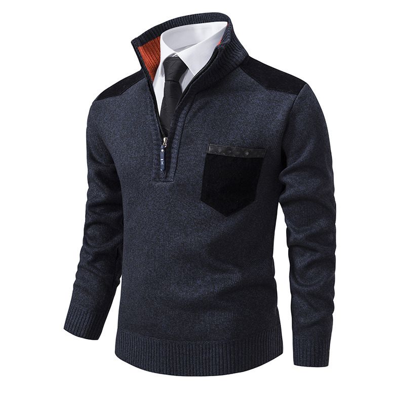 Men's Clothing autumn and winter men's stand up collar thickened sweater knitted pullover large size half zip knitted tops men_voghion.com