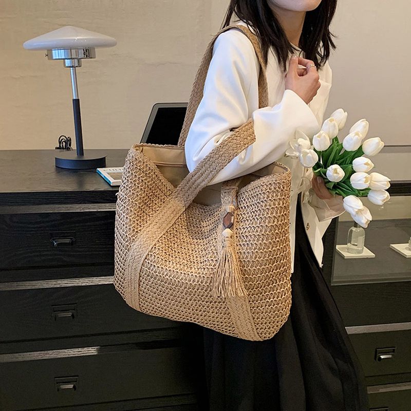 Borsa a tracolla grande in paglia intrecciata estiva per donna, fatta a mano in rafia, da spiaggia, boho, con nappa, borsa per la spesa, Bolsas 2023_voghion.com