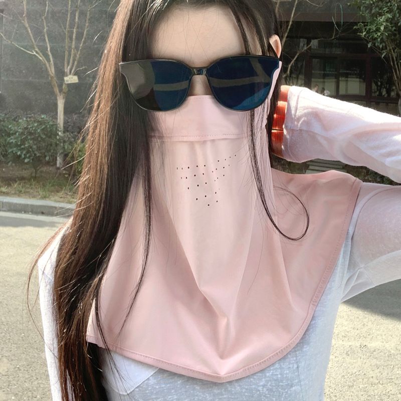 Máscara de protección solar para exteriores de verano, transpirable y con cuello, de seda helada, con velo fino_voghion.com
