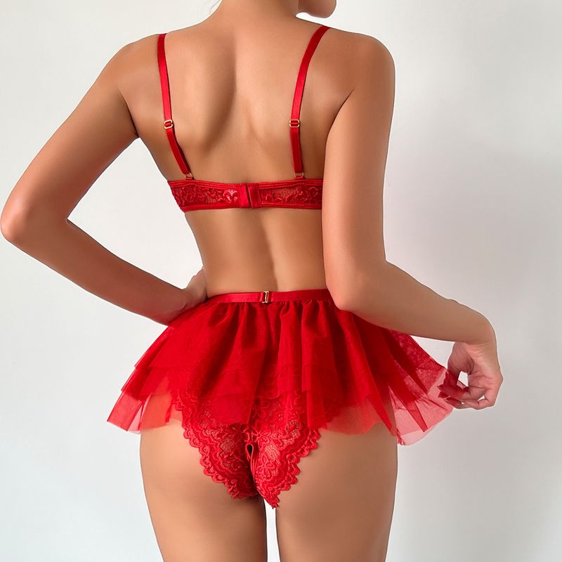 Body in pizzo trasparente senza schienale da donna - Completo intimo sexy e giocoso (S/M/L, rosso/nero)_voghion.com