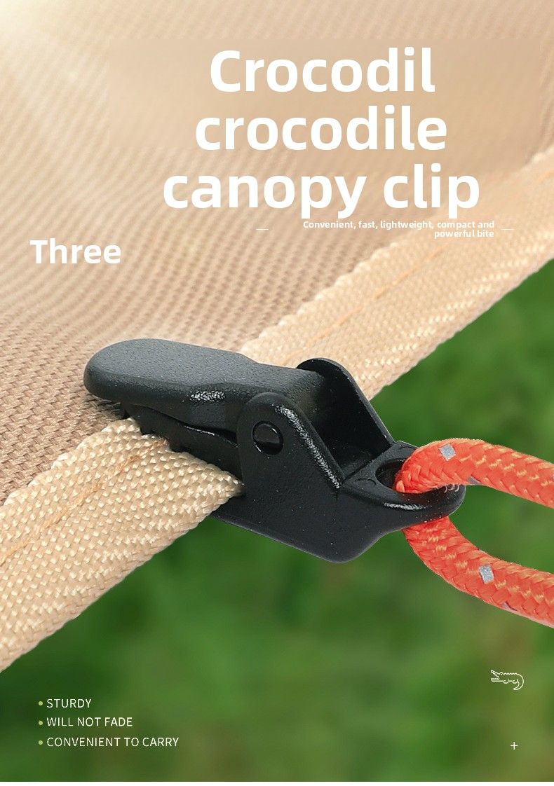 Tenda da esterno Mini Alligator con tettuccio antiscivolo a pressione, gancio a punto di trazione, corda antivento, clip fissa_voghion.com