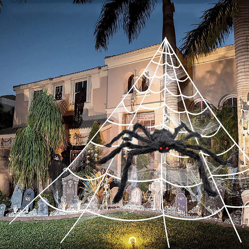 Halloween-Dreieck-Spinnennetz, 5 M Großes Plüsch-Simulations-Spinnennetz, Haunted Home Outdoor Yard Dekoration Requisiten_voghion.com