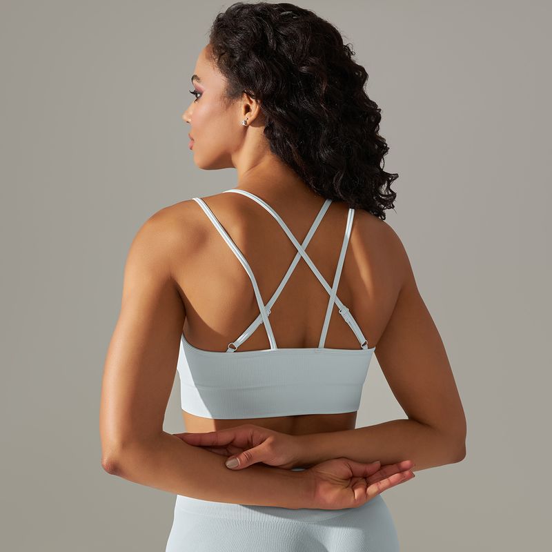 Damkläder sömlösa stickade enfärgade vacker rygg andas cross sport bh löpning fitness yoga bh topp_voghion.com