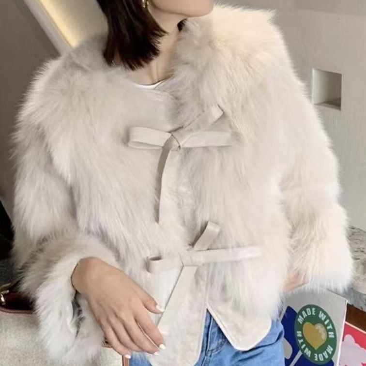 Dicker Pelzmantel für Damen, Y2K-Mode, Streetwear, Schnürung, flauschige Kurzjacke, koreanische elegante Bürodame, Fuchspelz, Parkas_voghion.com