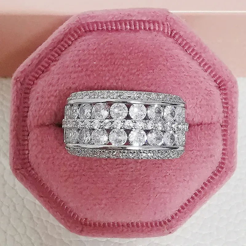 Luxury Designer Double Layered Full Diamond Wide Body Ring 925 Silver Plated Brass Rings Lady Commute Jewelry Accessory_voghion.com