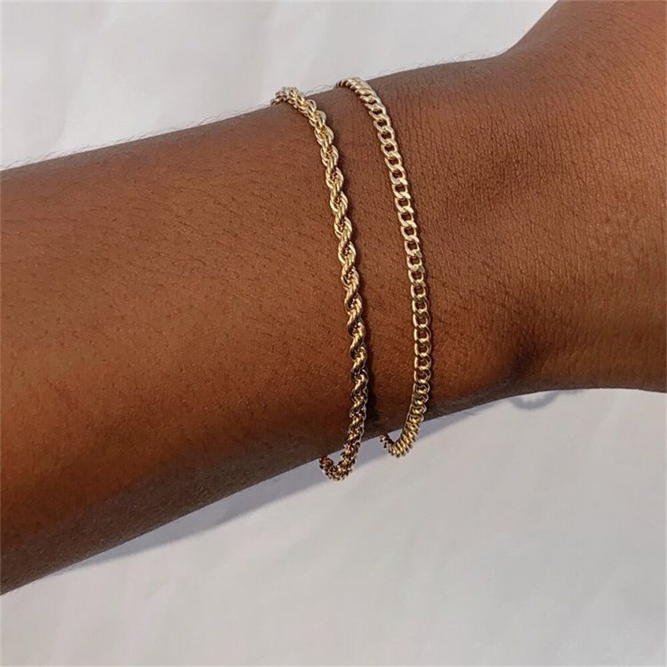 Women's Jewelry Stacking Bracelet Cuban Chain Simple Fashion Jewelry Set Stainless Steel Cuban Chain Bracelet Stacking_voghion.com